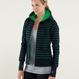 Lululemon Scuba Hoodie Stretch Lined Hood Slalom Stripe Green Bean Inkwell Blue
